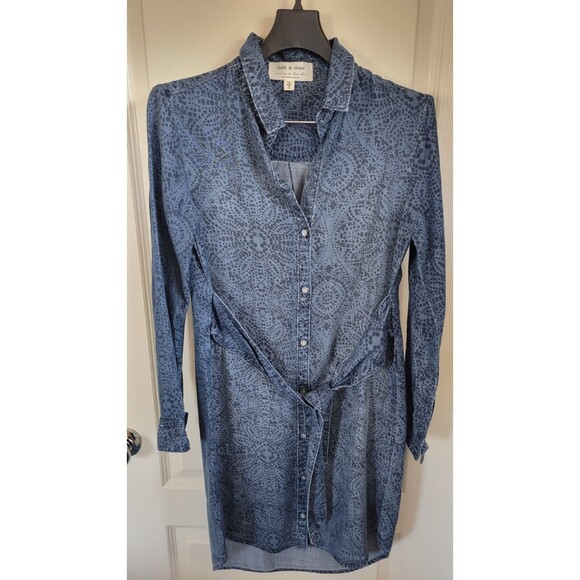 Anthropologie Cloth & Stone Dress V-Neck Long Sleeve Short Belted - Picture 4 of 7